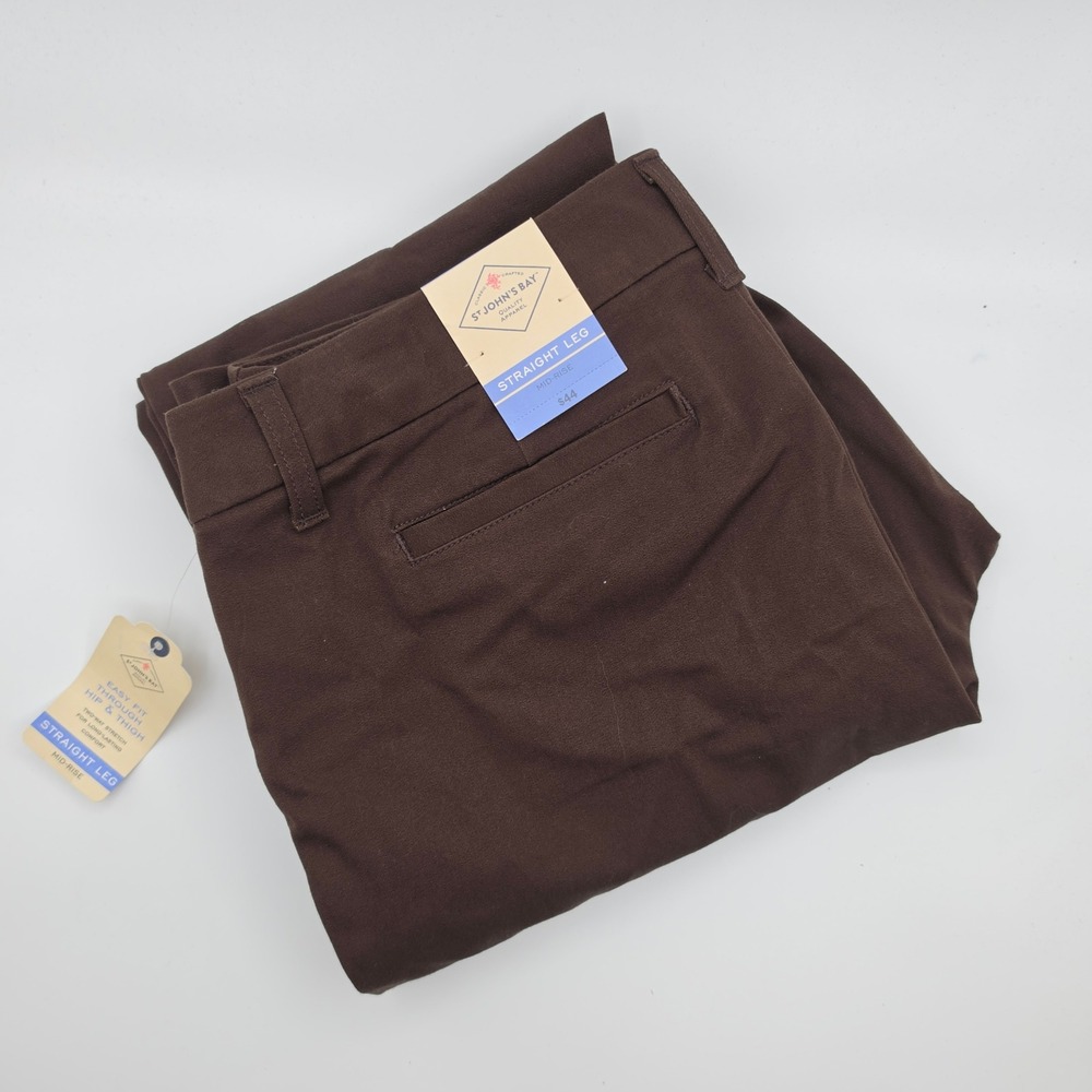St Johns Bay Pants Womens 12 Brown NWT Chocolate Chip Mid Rise‎ Straight Leg